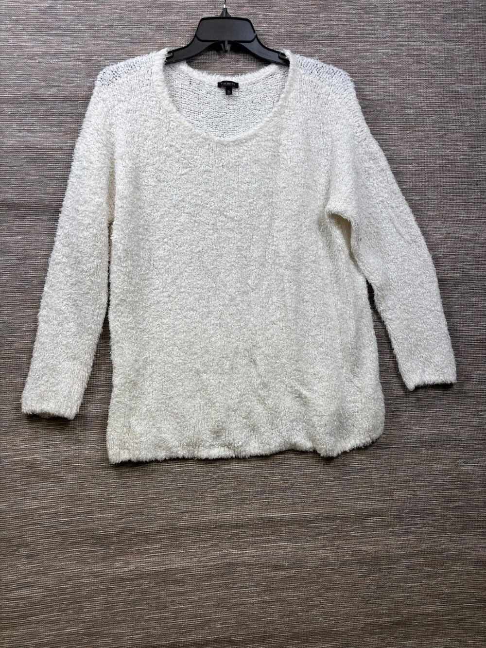Talbots Chunky Knit Sweater Womens Size XL White Crew Neck Long Sleeve Comfy